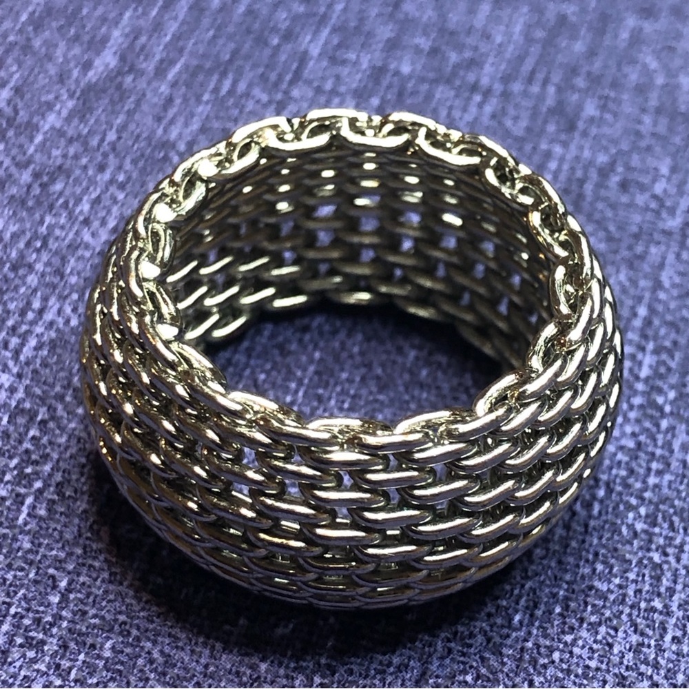 Silver Tone Basket Ring